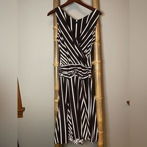 BCBGMaxAzria Striped Brown and White Midi Dress